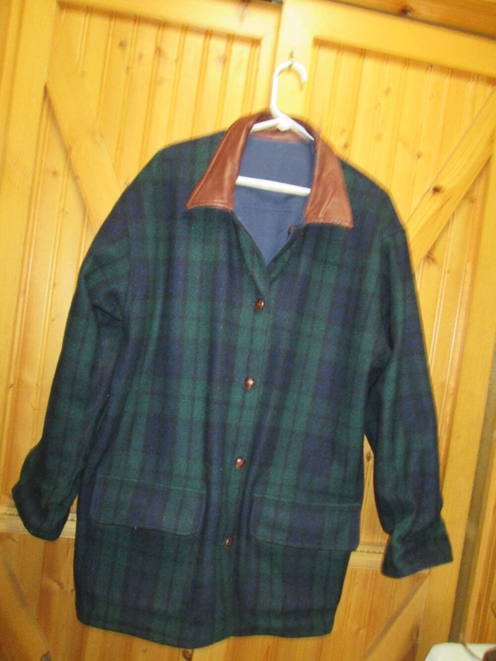 vtg wool ladies chore coat leather Med reversible canvas navy other side CPO